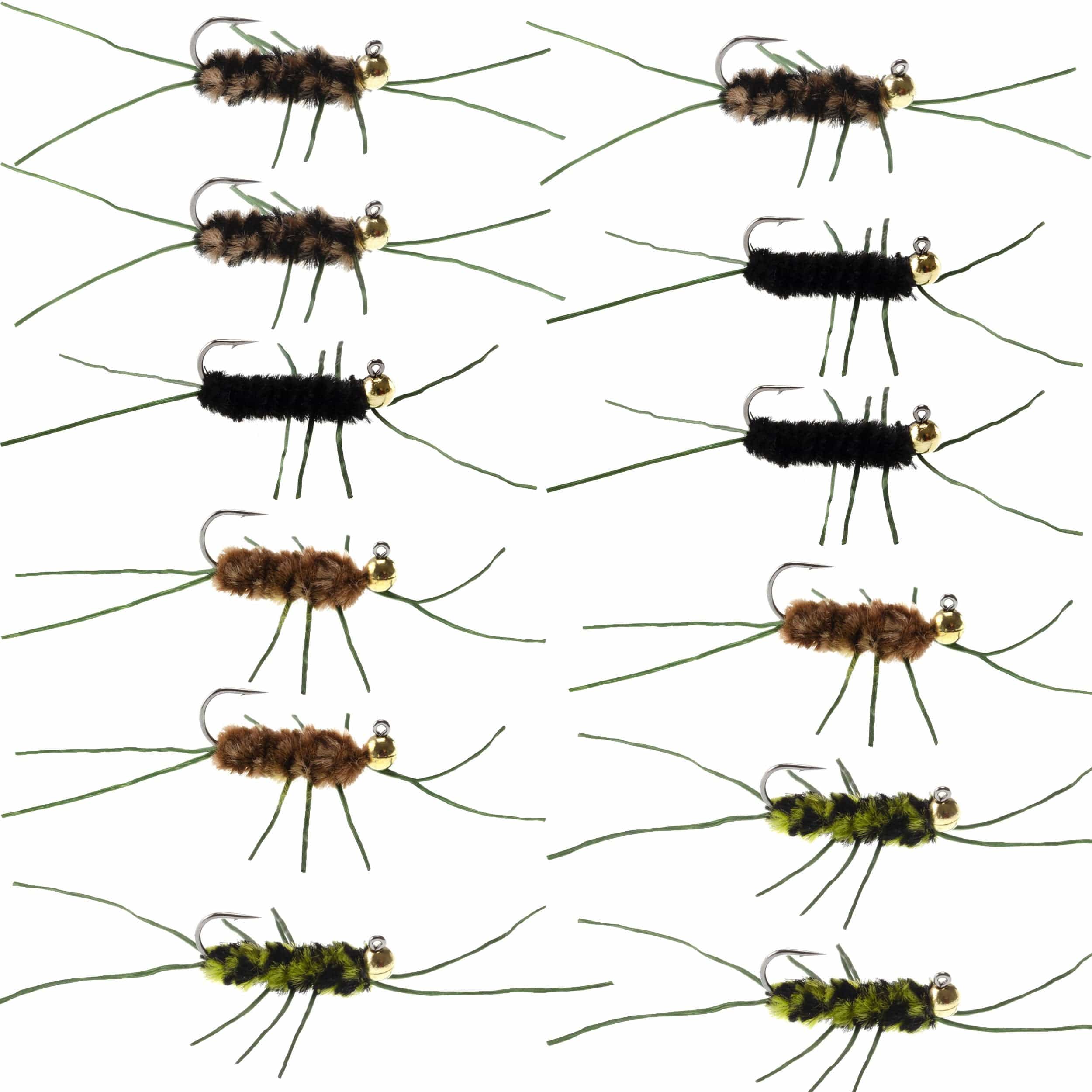 The Fly Fishing Place Trout Wet Flies Tungsten Bead Jigged Pat's Rubber Legs Nymph Assortment Euro Fly Fishing Flies - Trout and Bass Wet Fly Pattern - 12 Flies Hook Size 10