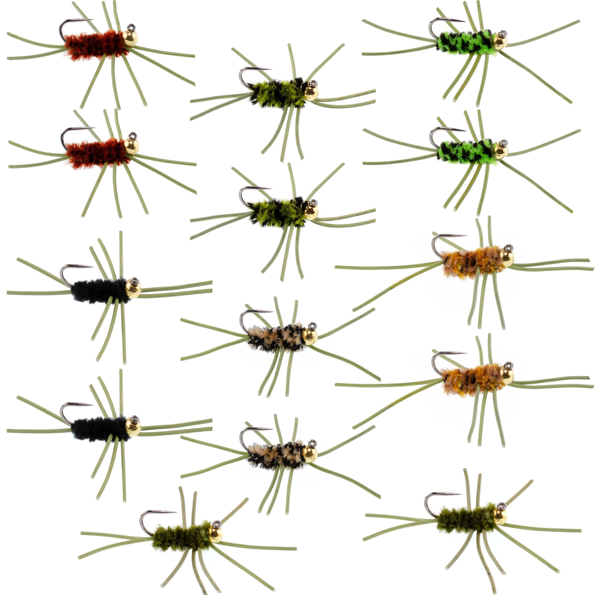 The Fly Fishing Place Trout Wet Flies Tungsten Bead Jigged Pat's Rubber Legs Nymph Assortment Fly Fishing Flies - Trout and Bass Wet Fly Pattern - 14 Flies 7 Colors Hook Size 10