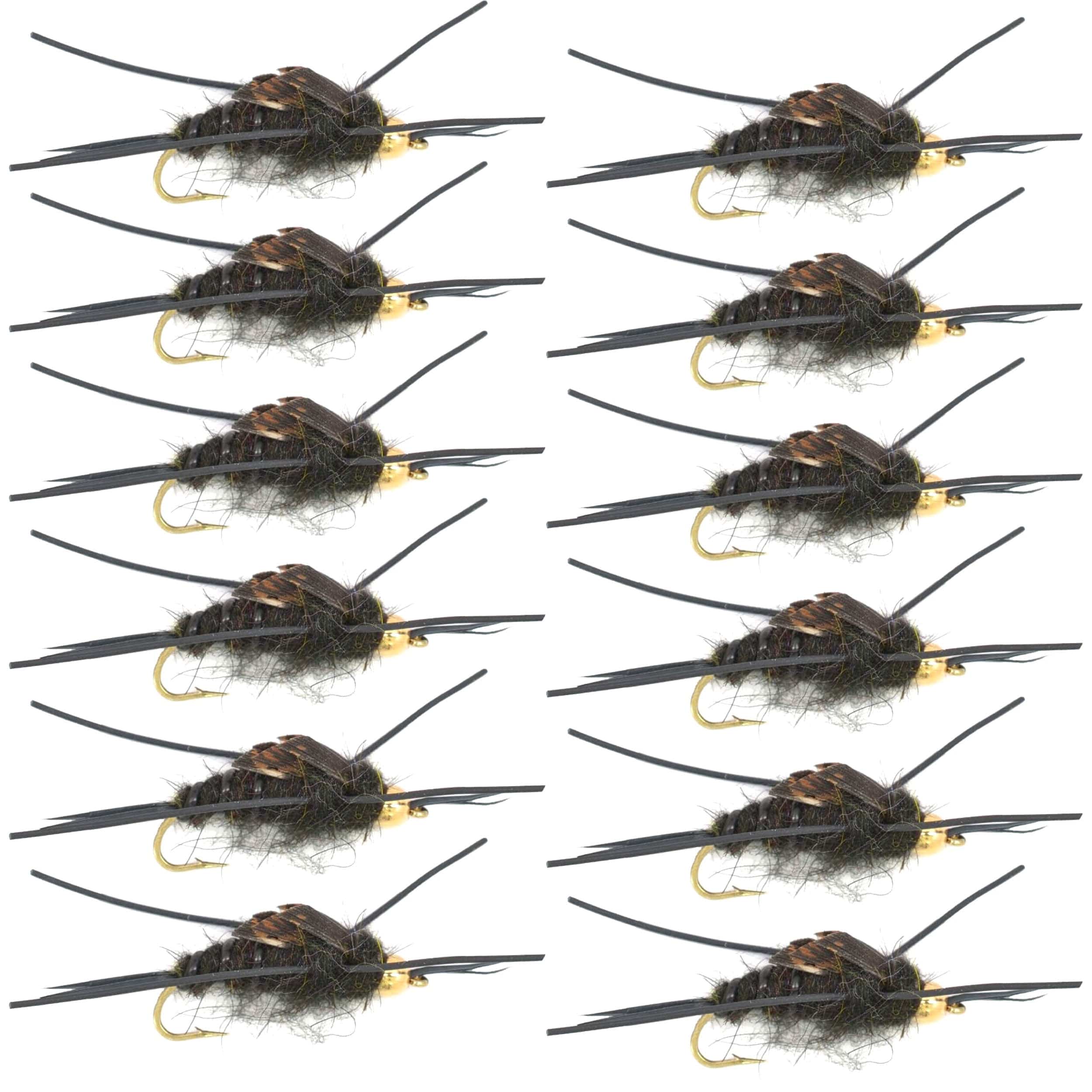 The Fly Fishing Place Trout Wet Flies Tungsten Bead Kaufmann's Black Stone Fly with Rubber Legs - Stonefly Wet Fly - 1 Dozen Flies Hook Size 10