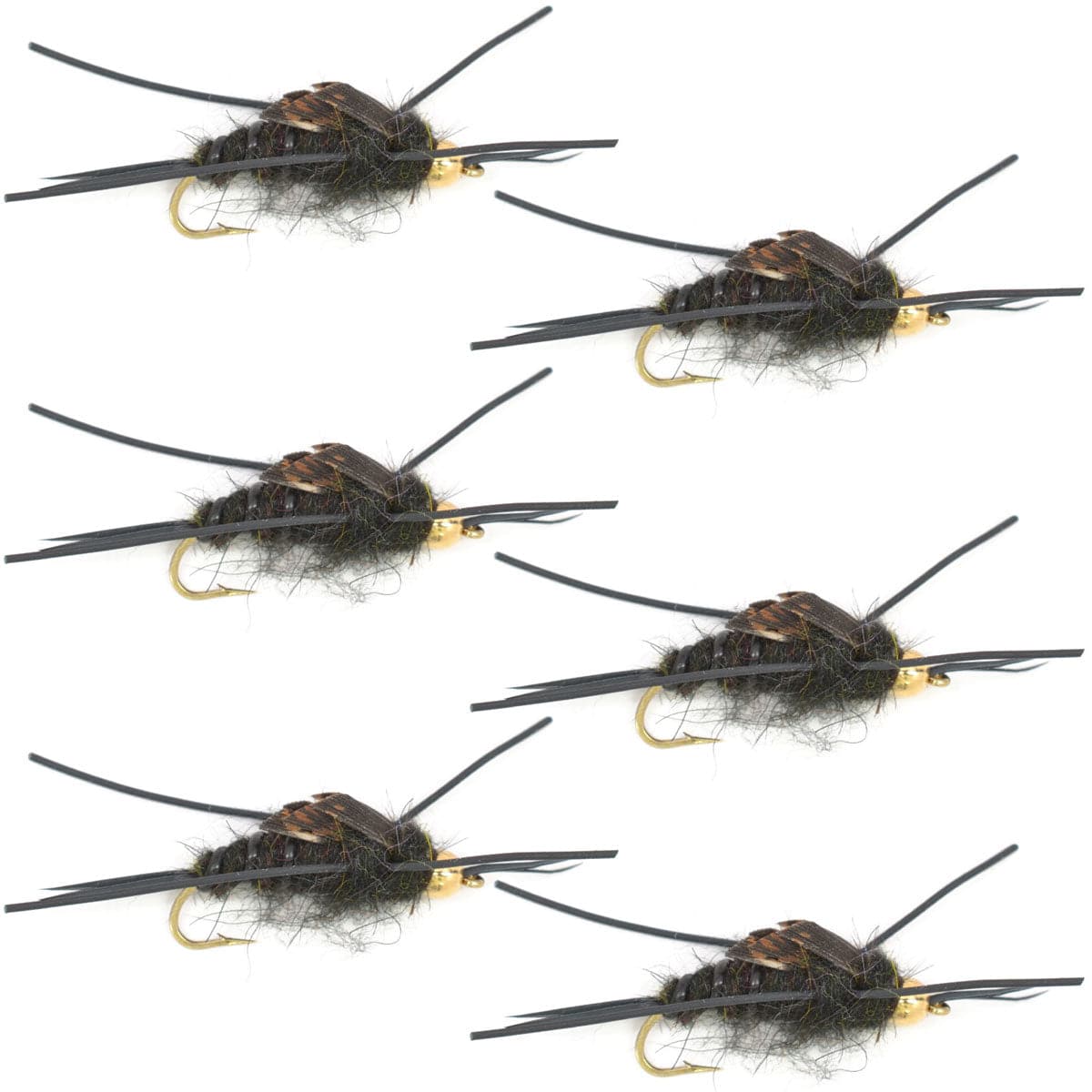The Fly Fishing Place Trout Wet Flies Tungsten Bead Kaufmann's Black Stone Fly with Rubber Legs - Stonefly Wet Fly - 6 Flies Hook Size 12