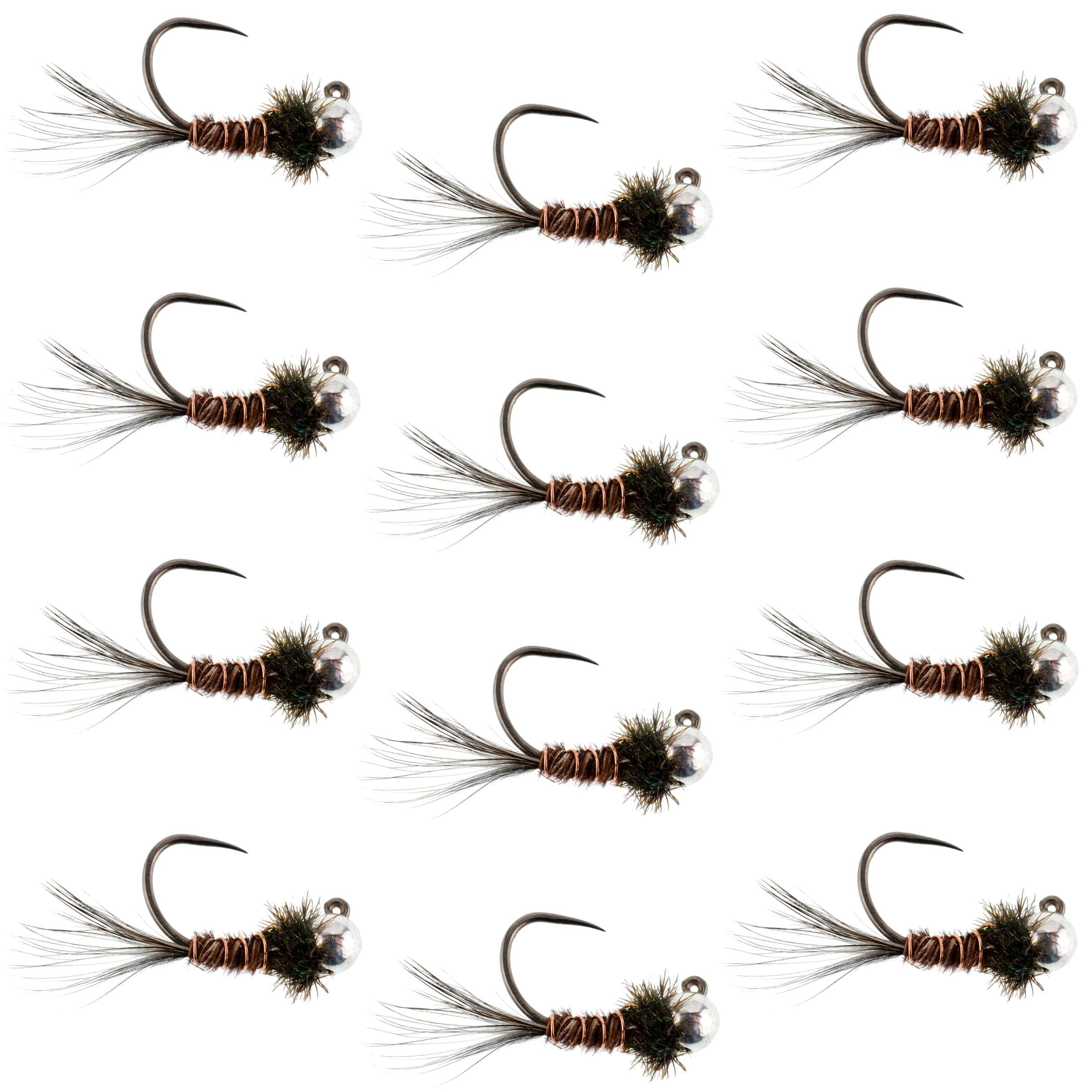 The Fly Fishing Place Trout Wet Flies Tungsten Bead Pheasant Tail Tactical Jig Czech Nymph Euro Nymphing Fly - 1 Dozen Flies Size 16