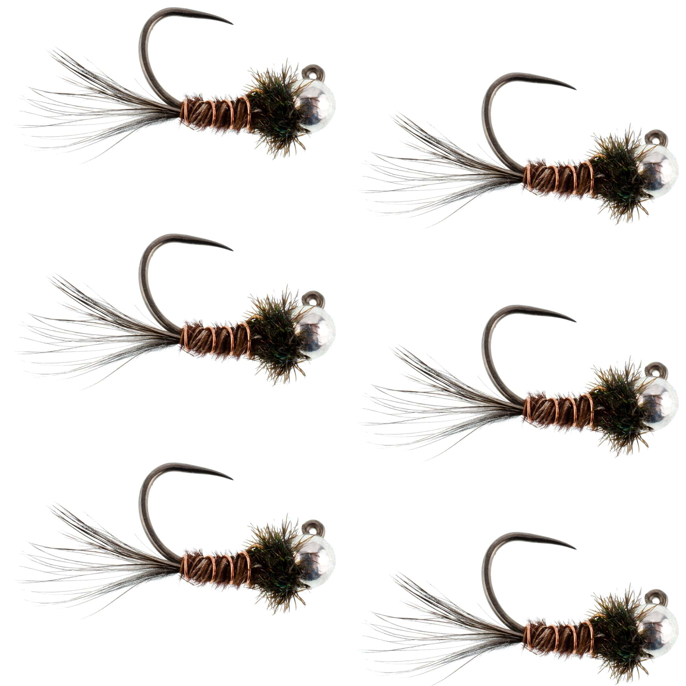 The Fly Fishing Place Trout Wet Flies Tungsten Bead Pheasant Tail Tactical Jig Czech Nymph Euro Nymphing Fly - 6 Flies Size 16
