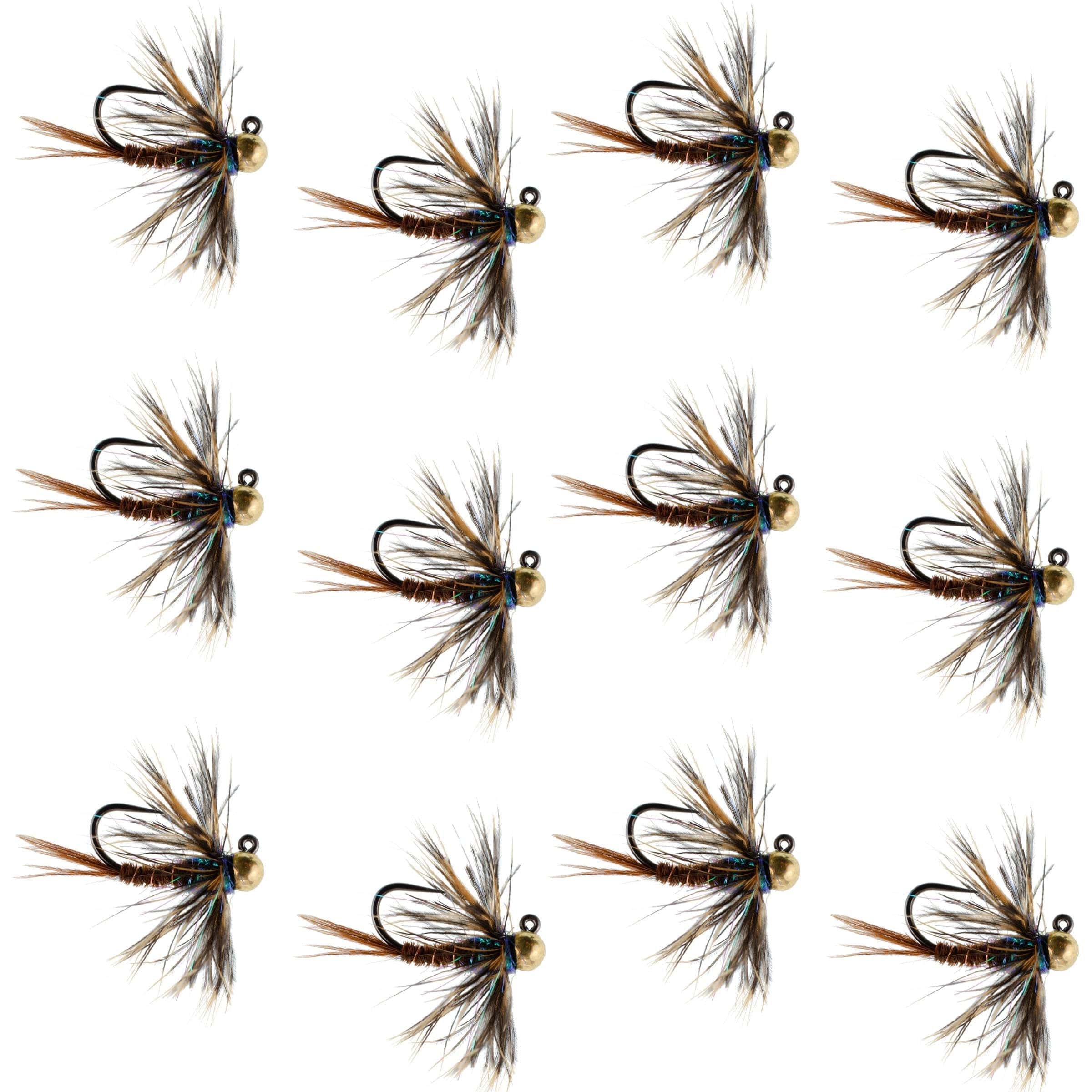The Fly Fishing Place Trout Wet Flies Tungsten Bead Soft Hackle Pheasant Tail Tactical Jig Czech Nymph Euro Nymphing Fly - 1 Dozen Flies Size 12