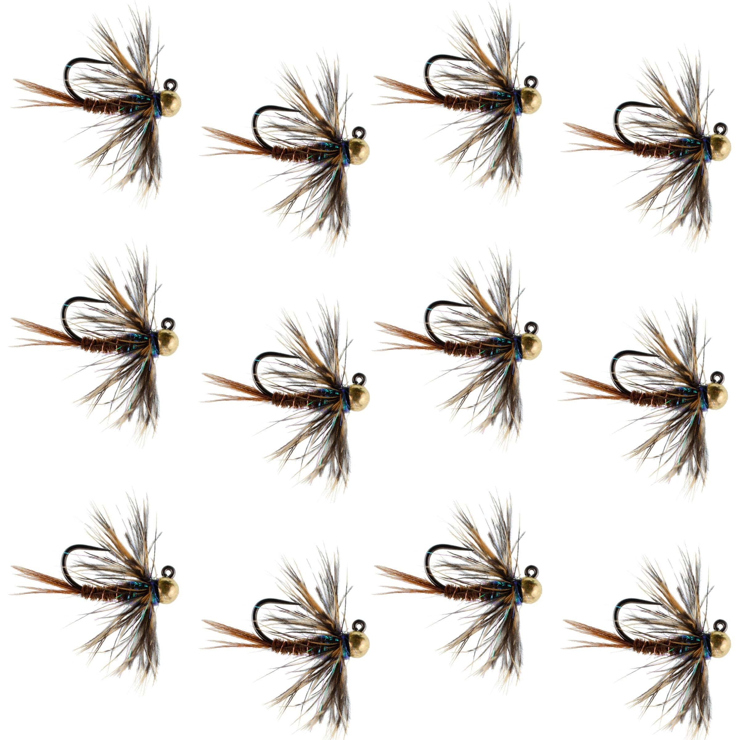 The Fly Fishing Place Trout Wet Flies Tungsten Bead Soft Hackle Pheasant Tail Tactical Jig Czech Nymph Euro Nymphing Fly - 1 Dozen Flies Size 14