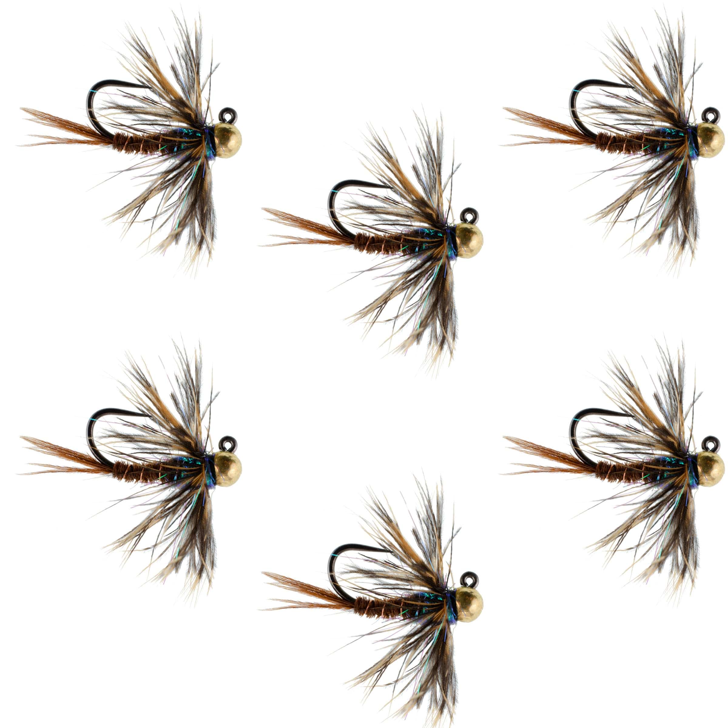 The Fly Fishing Place Trout Wet Flies Tungsten Bead Soft Hackle Pheasant Tail Tactical Jig Czech Nymph Euro Nymphing Fly - 6 Flies Size 14
