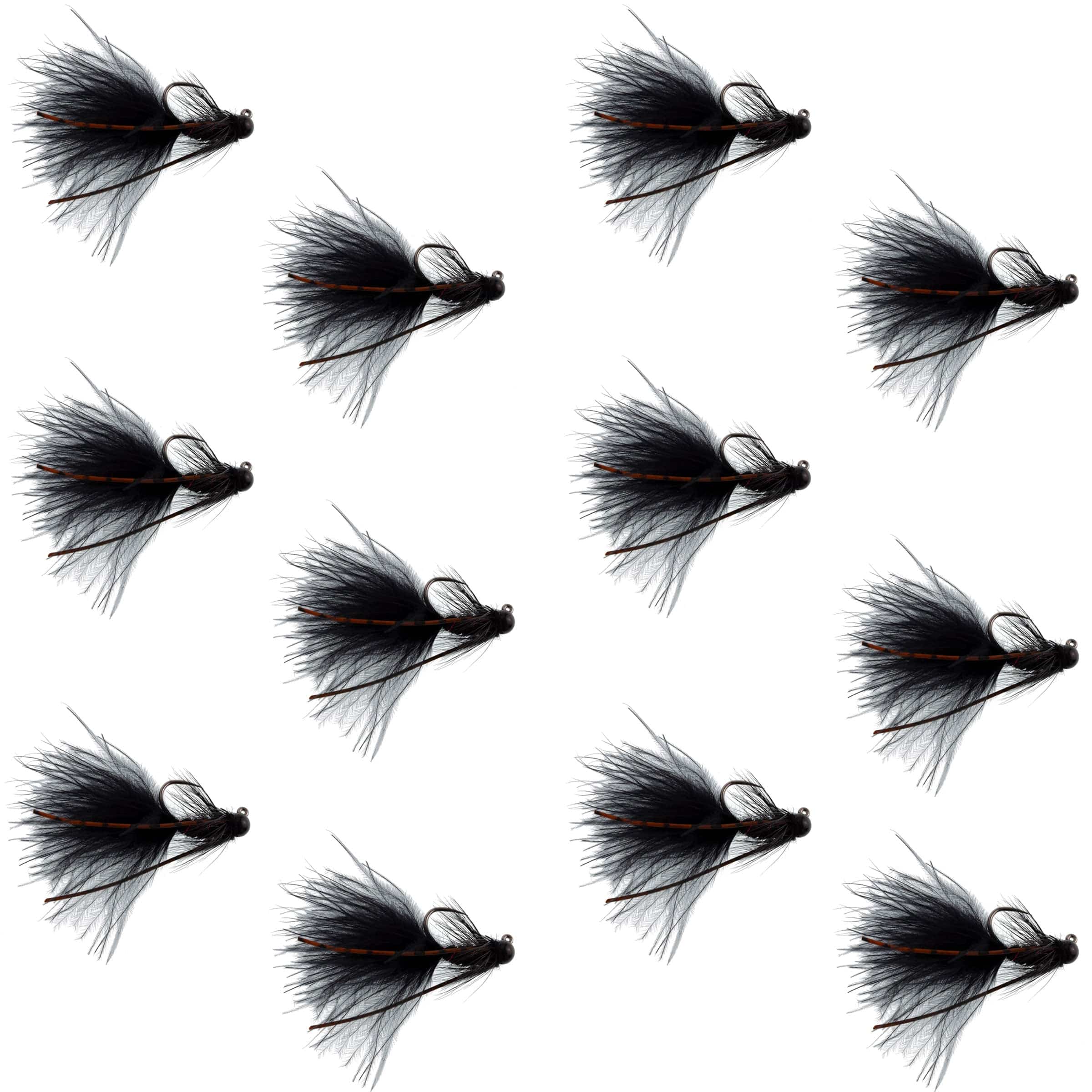 The Fly Fishing Place Trout Wet Flies Tungsten Bead Tactical Black Mini Bugger Czech Nymph Euro Nymphing Fly - 1 Dozen Flies Size 12