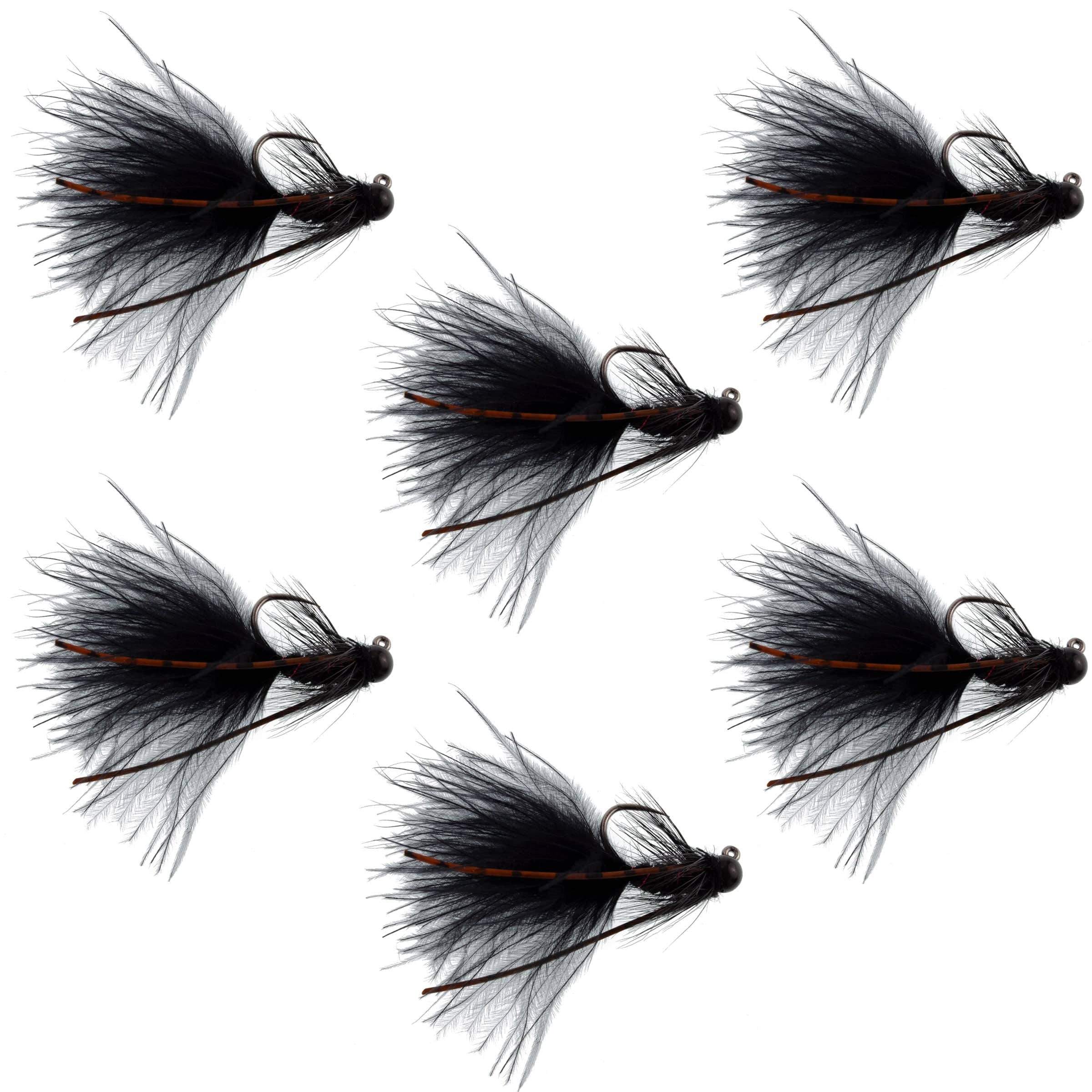 The Fly Fishing Place Trout Wet Flies Tungsten Bead Tactical Black Mini Bugger Czech Nymph Euro Nymphing Fly - 6 Flies Size 12