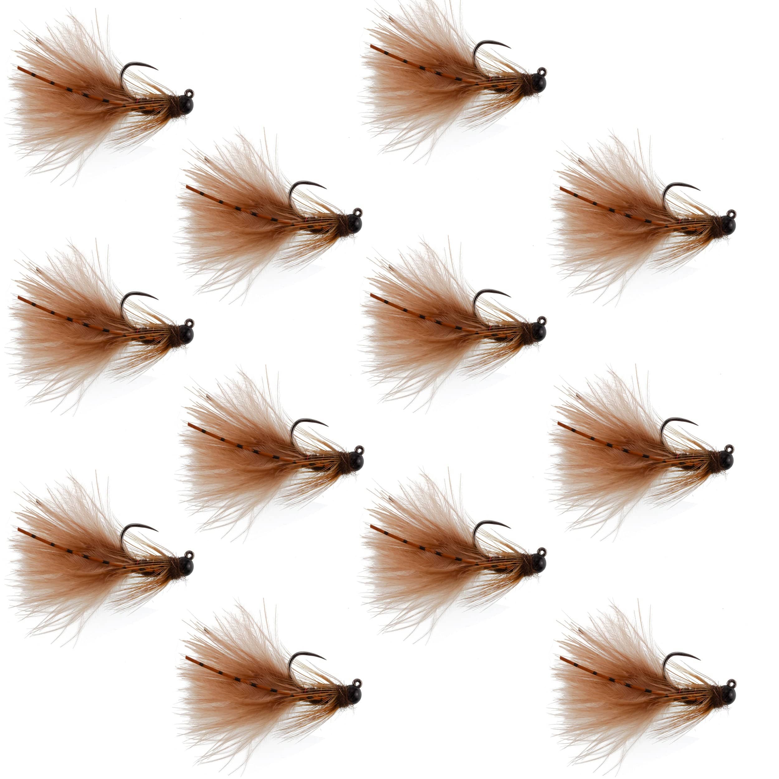 The Fly Fishing Place Trout Wet Flies Tungsten Bead Tactical Brown Mini Bugger Czech Nymph Euro Nymphing Fly - 1 Dozen Flies Size 8