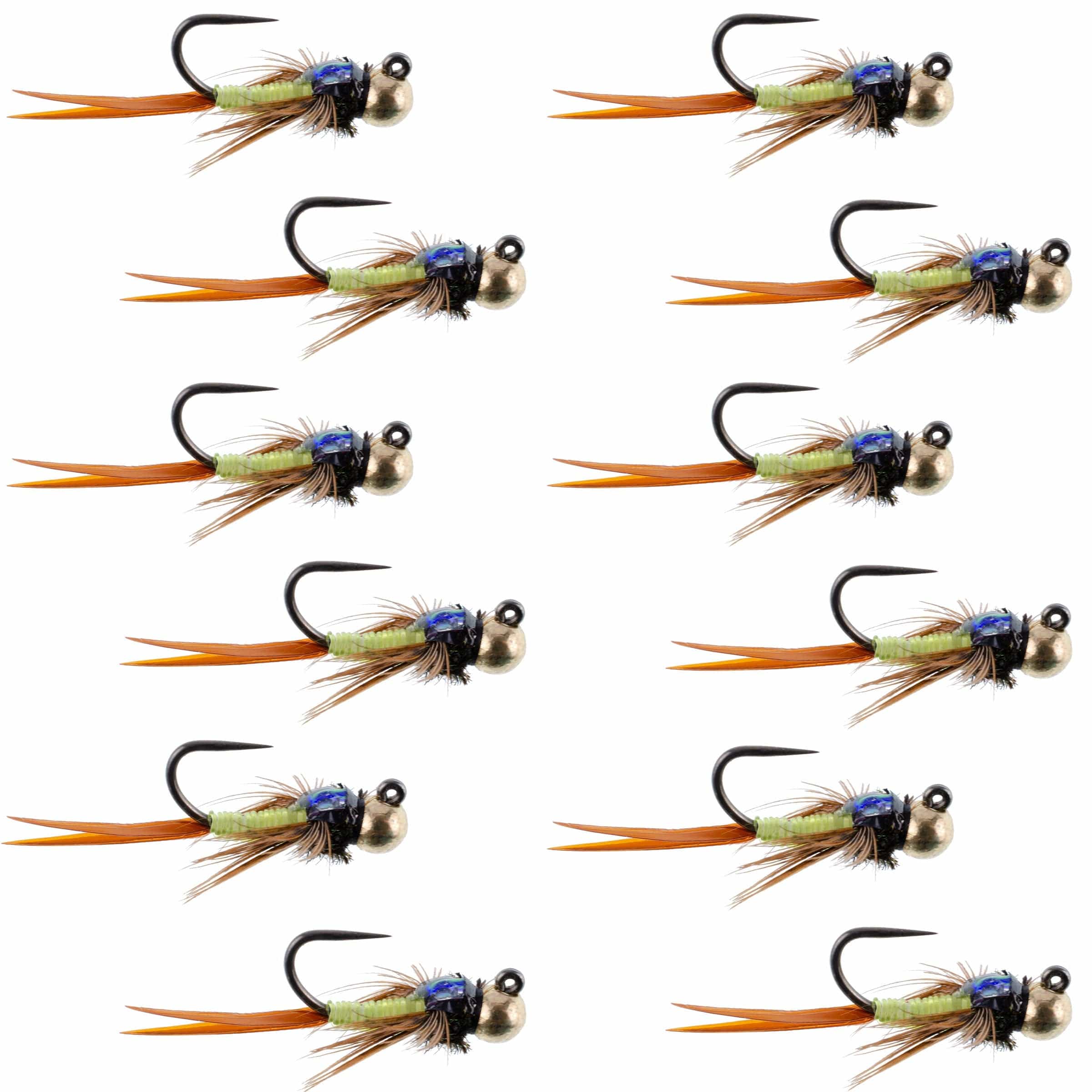 The Fly Fishing Place Trout Wet Flies Tungsten Bead Tactical Jig Copper John Chartreuse Czech Nymph Euro Nymphing Fly - 1 Dozen Flies Size 12