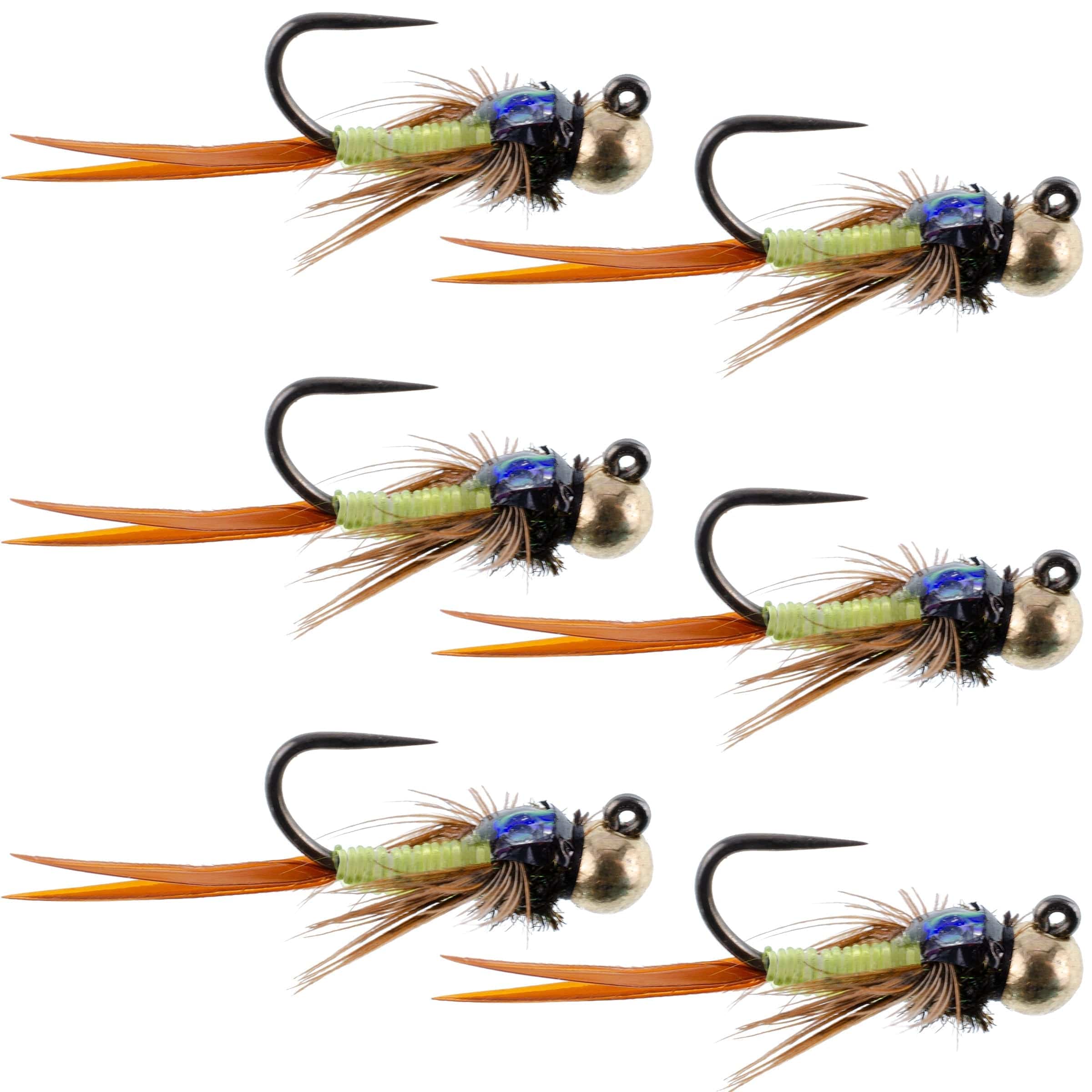 The Fly Fishing Place Trout Wet Flies Tungsten Bead Tactical Jig Copper John Chartreuse Czech Nymph Euro Nymphing Fly - 6 Flies Size 16
