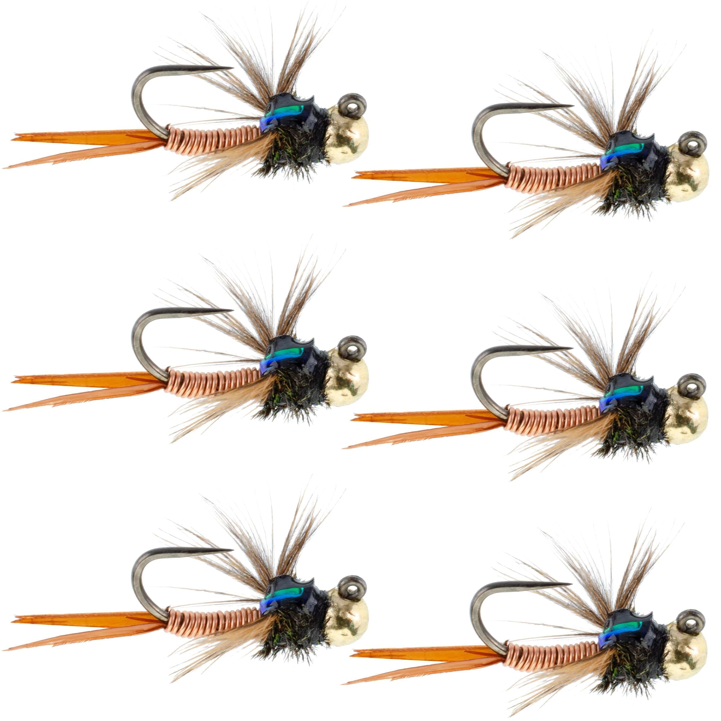 The Fly Fishing Place Trout Wet Flies Tungsten Bead Tactical Jig Copper John Czech Nymph Euro Nymphing Fly - 6 Flies Size 16