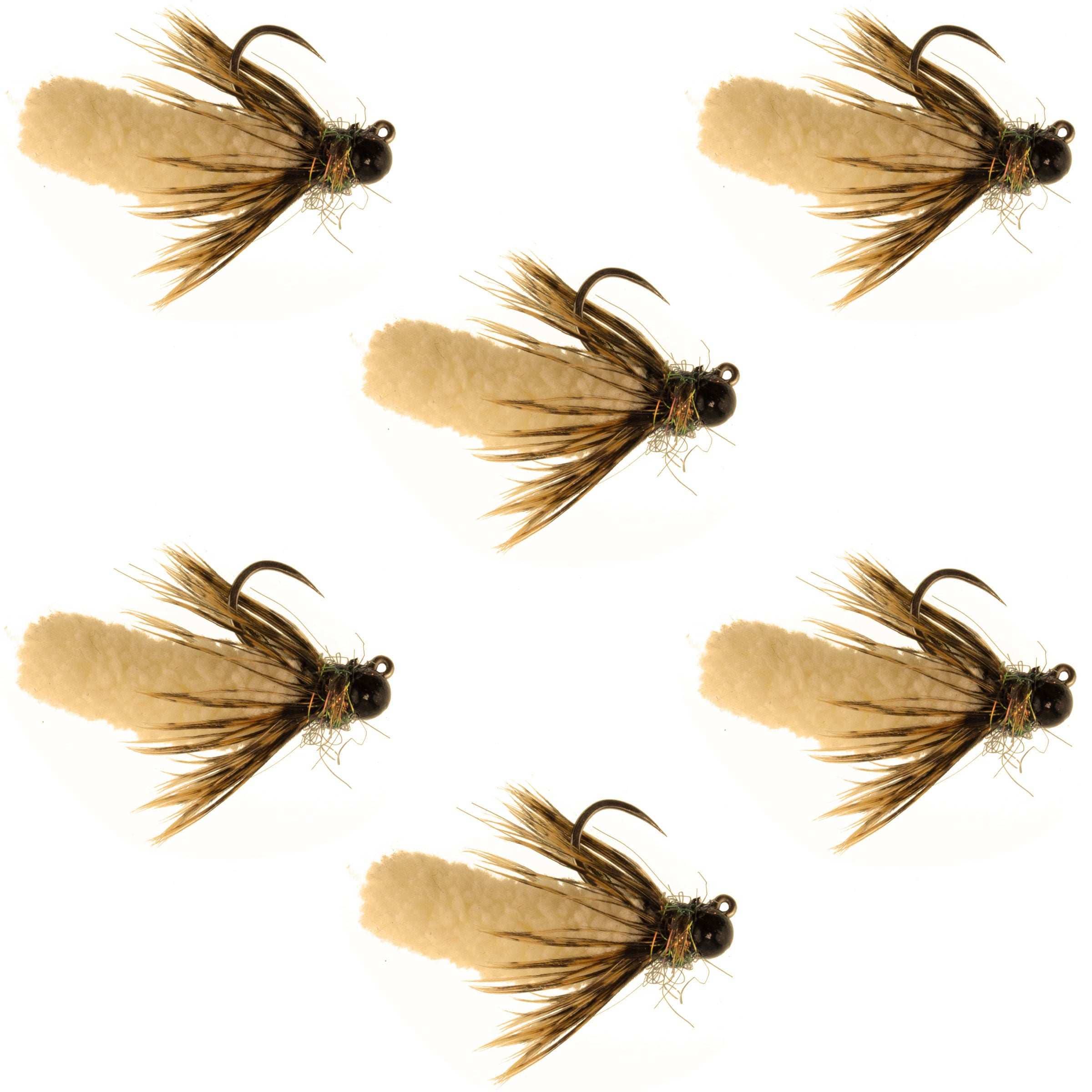 The Fly Fishing Place Trout Wet Flies Tungsten Bead Tan Mop Fly Tactical Jig Czech Euro Nymph Barbless Fly 6 Flies - Size 14