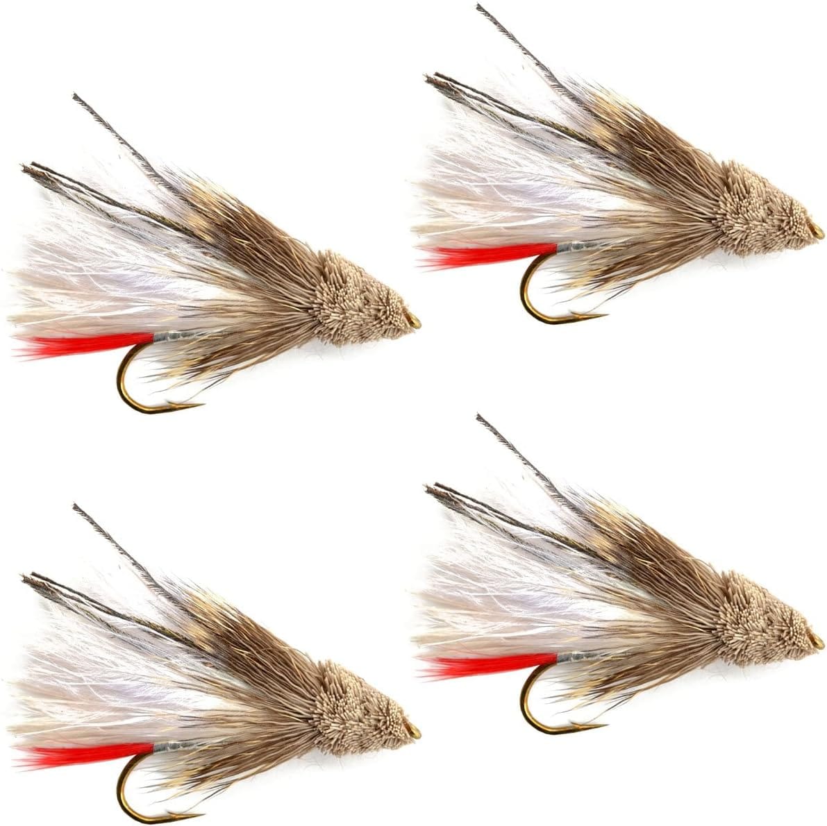 The Fly Fishing Place Trout Wet Flies White Marabou Muddler Minnow Streamer Flies - 4 Fly Fishing Flies - Hook Size 8