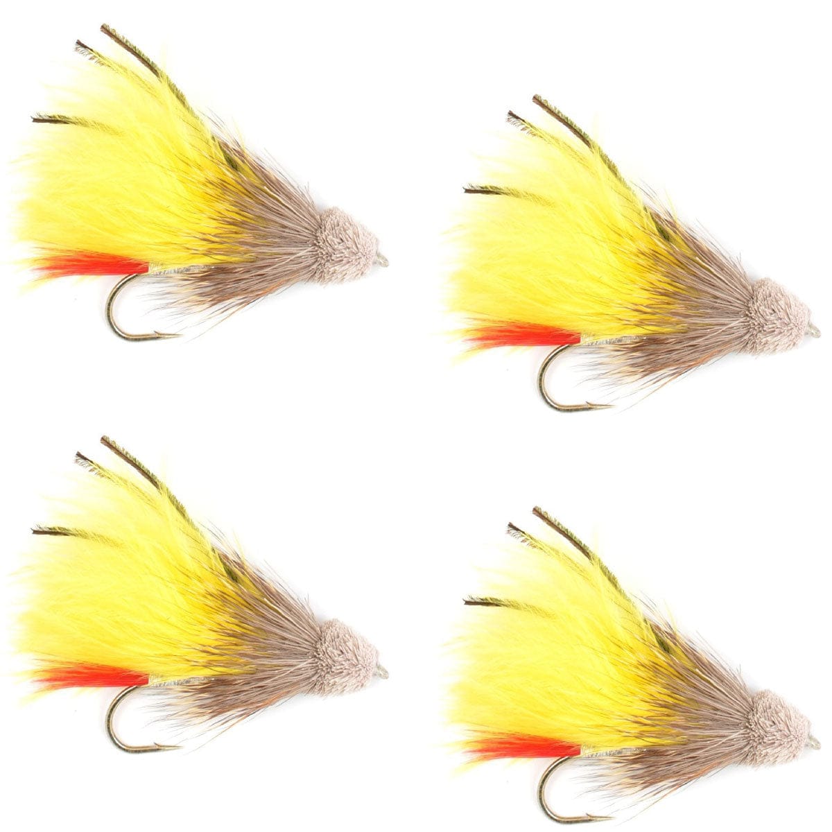 The Fly Fishing Place Trout Wet Flies Yellow Marabou Muddler Minnow Streamer Flies - 4 Fly Fishing Flies - Hook Size 8
