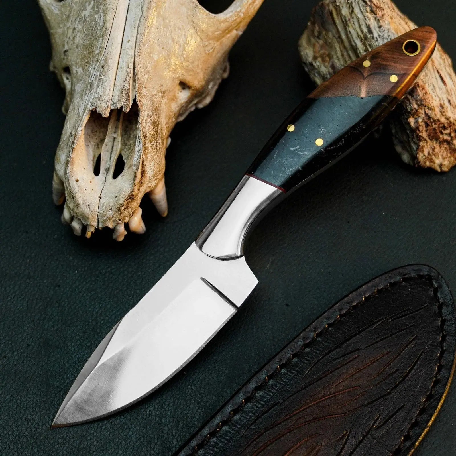 # 9" Handmade Stainless Steel Skinner Knife – Full Tang Wood Handle & Sheath