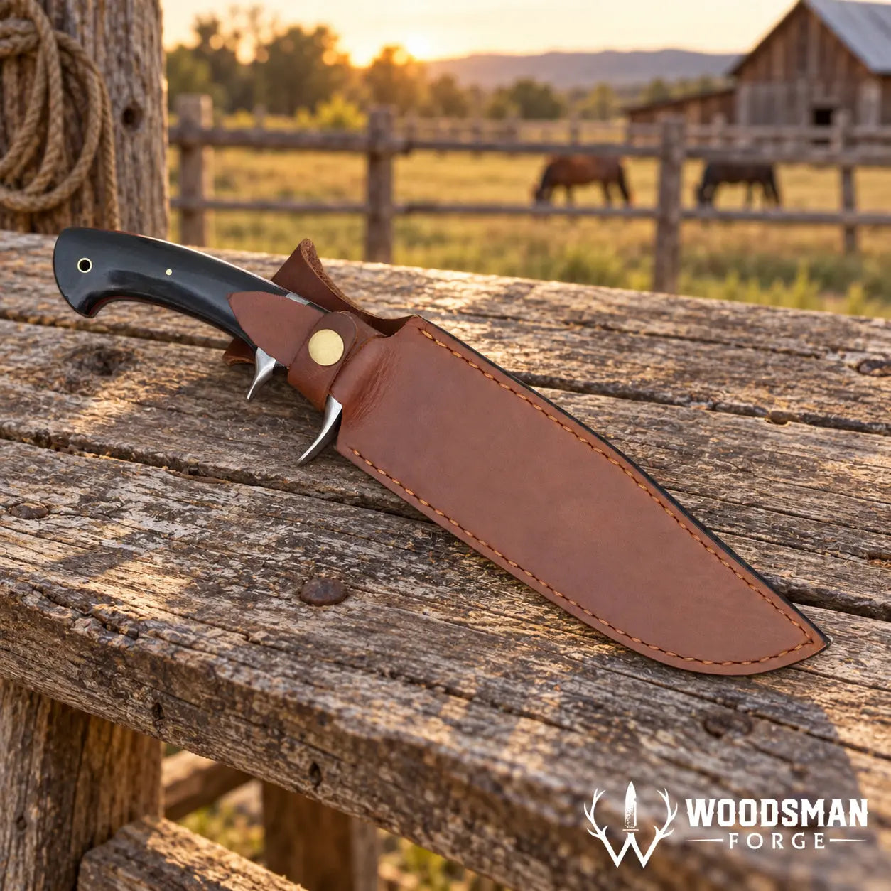 Blackwarden Damascus Bowie Knife – Black Micarta Handle