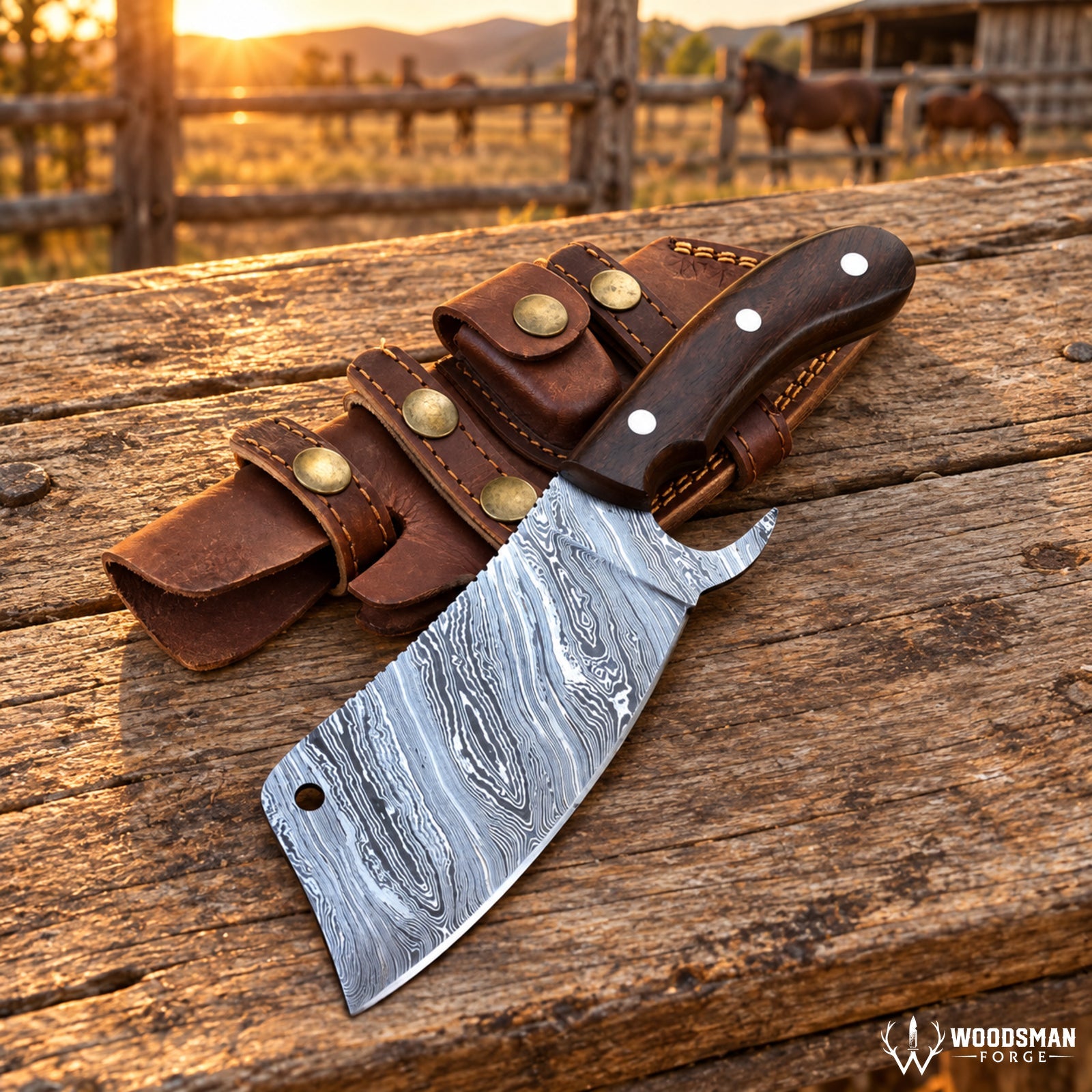512-Layer Damascus Cleaver Knife – Twistwood Forge™ Rosewood Handle