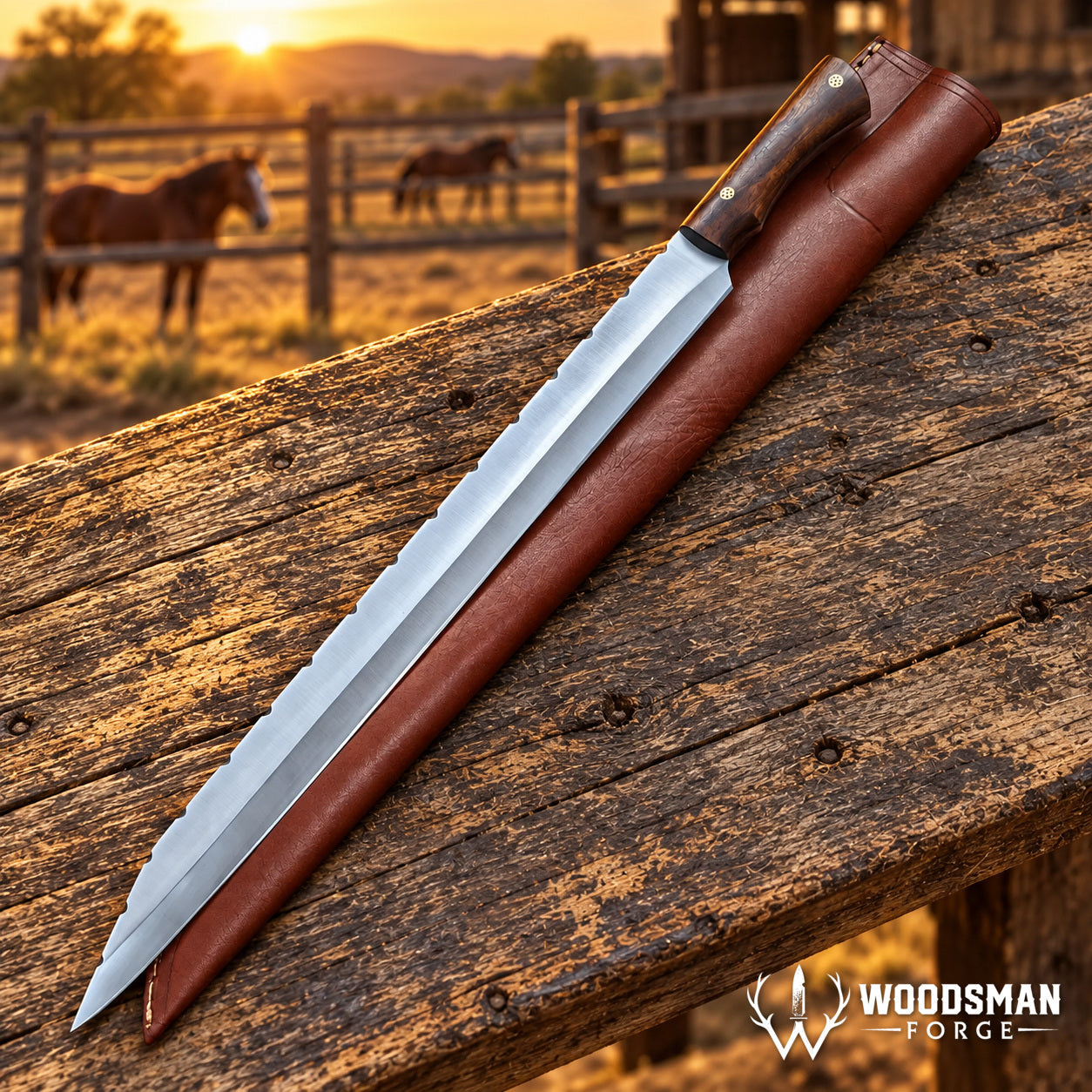 Northwood Longreach™ Long Seax Knife – 1040 Carbon Steel, Walnut Handle & Leather Scabbard