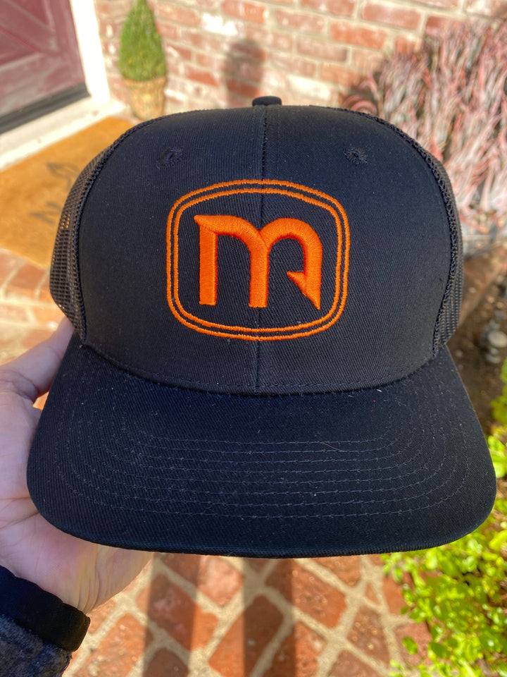 MONSTERBASS Hats Black w/ orange Iconic Puff Logo Hat